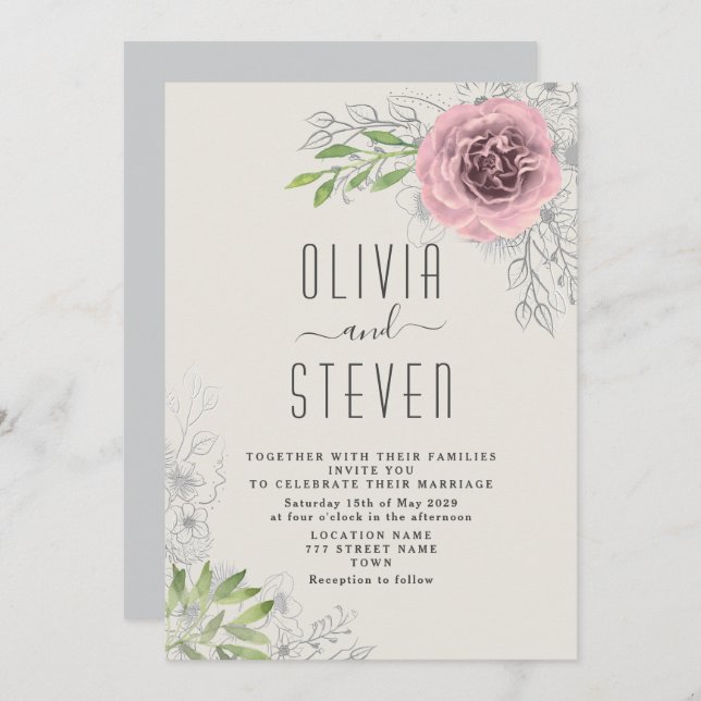 Convite Vintage Floral Pink Casation (Frente/Verso)