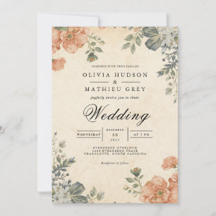 Convite Vintage Floral Romance Wedding