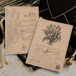 Convite Vintage Floral Rustic Kraft All-In-One Wedding