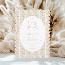 Convite Vintage Floral Sage Green Girl Baby Shower