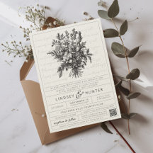 Vintage Floral Simples Código QR Cristão Casamento