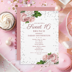 Convite Vintage Floral Sweet 16 Brunch - Blush Elegante Ro