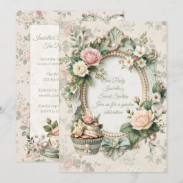 Convite Vintage Floral Tea Party Sweet 16