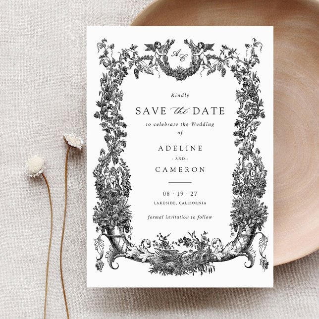 Convite Vintage Floral Vines Toile Crest Casamento (Criador carregado)