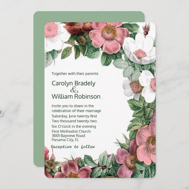 Convite Vintage Floral Wedding (Frente/Verso)