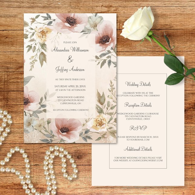 Convite Vintage Floral Wedding Invitation (Criador carregado)