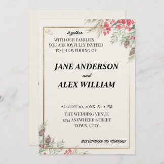 Convite Vintage Floral Wedding Invite with QR Code RSVP