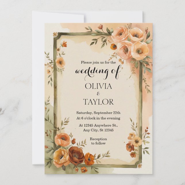 Convite Vintage Floral Wedding Quente (Frente)