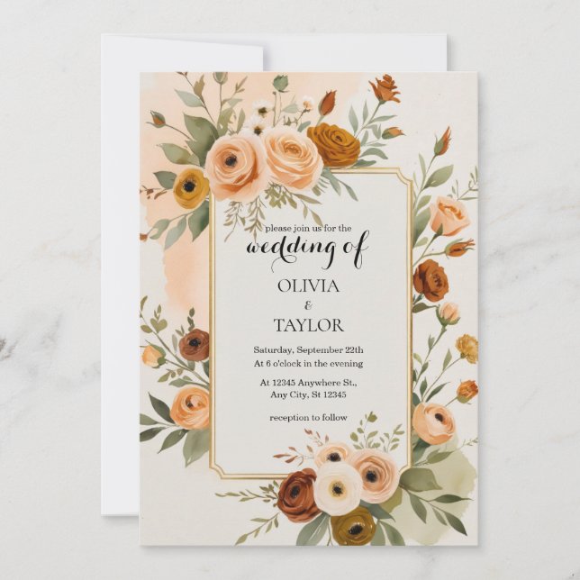 Convite Vintage Floral Wedding Quente (Frente)