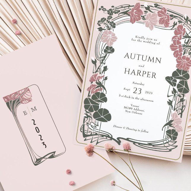 Convite Vintage Floral Wedding Rosa Sage (Criador carregado)