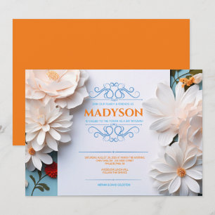 Convite Vintage Floral White Flowers Flourish Bat Mitzvah