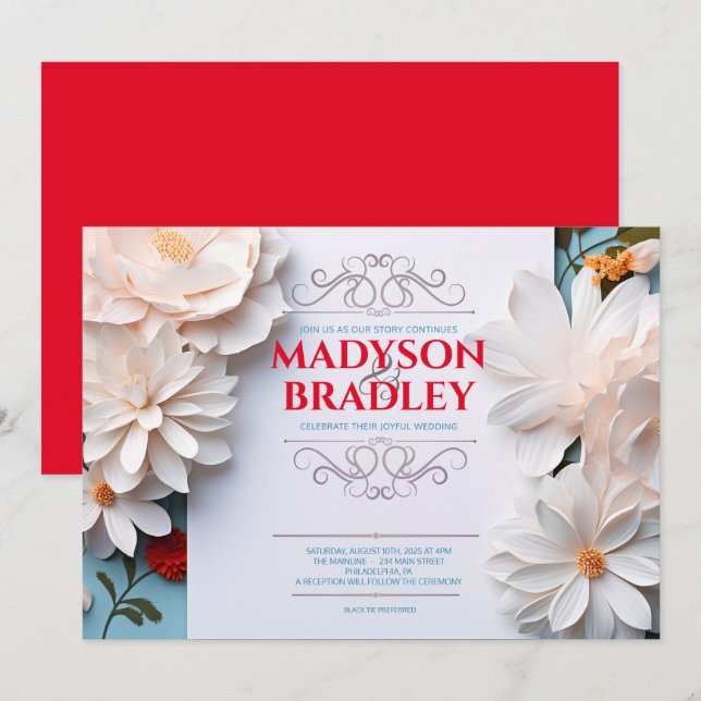 Convite Vintage Floral White Flowers Flourish Wedes (Frente/Verso)