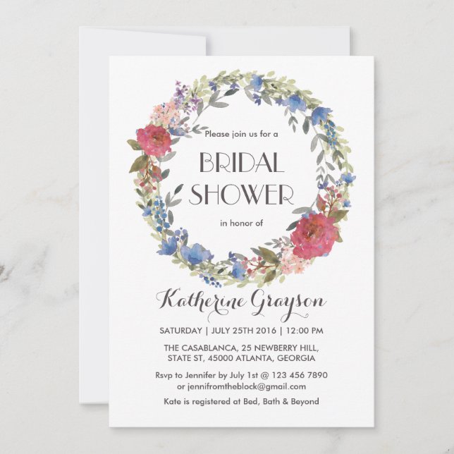 Convite Vintage Floral Wreath Spring Invitation (Frente)