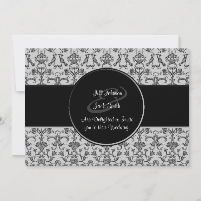 Convite Vintage Florentine Damask (Black) (Casamento) (Frente)