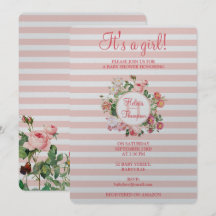 Vintage Flores Rosa Strips Chá de fraldas Menina