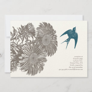 Convite Vintage Flower and Teal Bird Weds