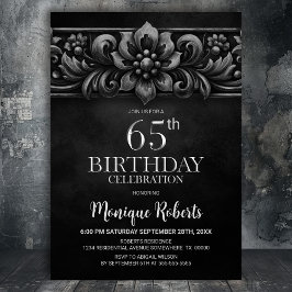 Convite Vintage Flower Black 65th Birthday Party