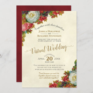 Convite Vintage Flowers Ivory & Dourado Casamento Virtual