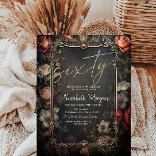 Convite Vintage Flowers Rosas Gótica 60º Aniversário