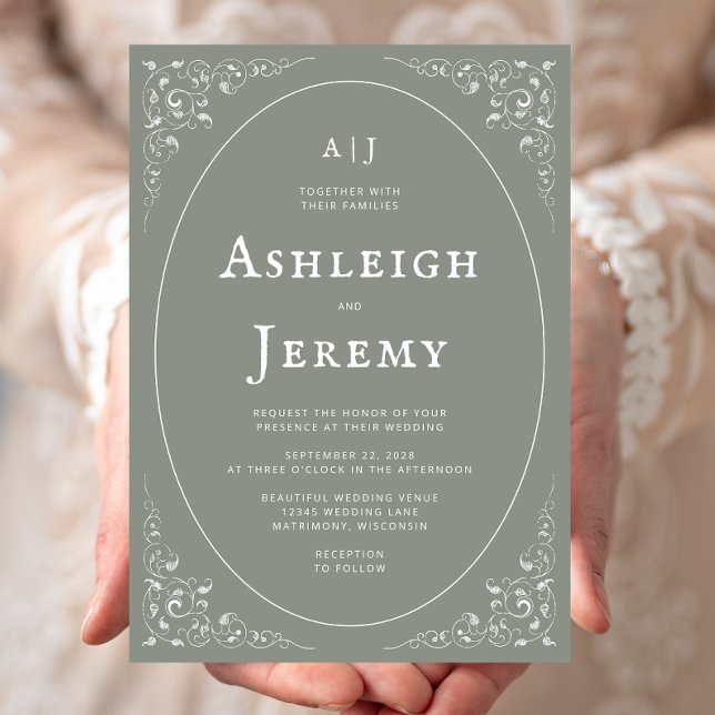 Convite Vintage Foliage Sage Green Wedding (Criador carregado)