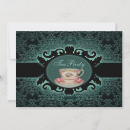 Convite vintage Forest Damask floral teacup party