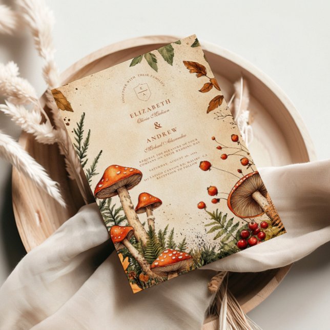 Convite Vintage Forest Fungi Wedding (Criador carregado)