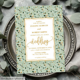 Convite Vintage Forest Green Dourado Casamento Verde