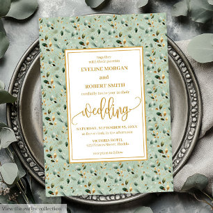 Convite Vintage Forest Green Dourado Casamento Verde