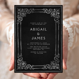 Convite Vintage Frame Black Silver Wedding