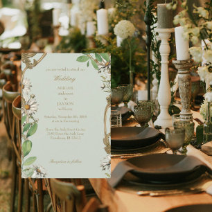 Convite Vintage Frame Daisies Sage Wedding