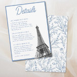 Convite Vintage French Bat Mitzvah Detalhes do Gabinete<br><div class="desc">Compartilhe os detalhes do evento em estilo com estas placas de gabinete antigas de Bat Mitzvah Torre Eiffel em França. O design apresenta um design floral azul no verso com uma foto da Torre Eiffel e um texto personalizado para compartilhar os detalhes do seu evento na frente. Insira a Ferramenta...</div>
