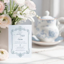 Convite Vintage French Blue Bridal Shower
