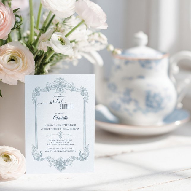 Convite Vintage French Blue Bridal Shower (Criador carregado)