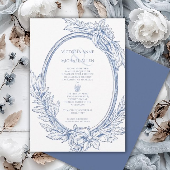 Convite Vintage French Blue Elegant Wedding (Criador carregado)