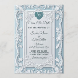 Convite Vintage French Country Shabby Blue Save The Date 