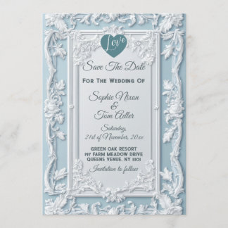 Convite Vintage French Country Shabby Blue Save The Date 