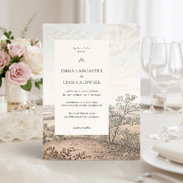 Convite Vintage French Country Toile Landscape Wedding