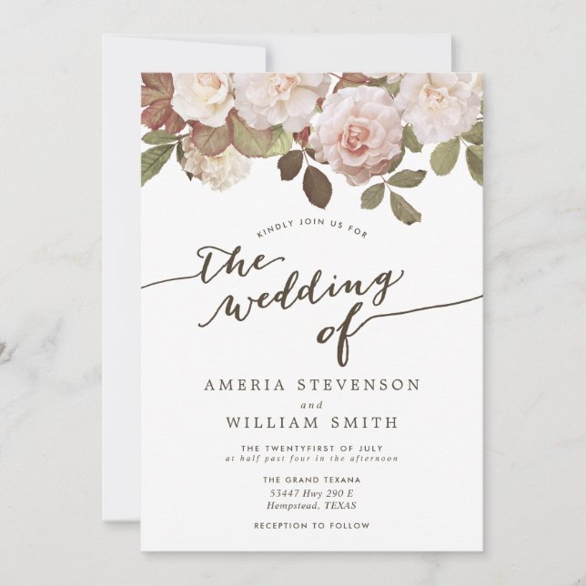 Convite Vintage French Rosas Weding Invitation (Frente)