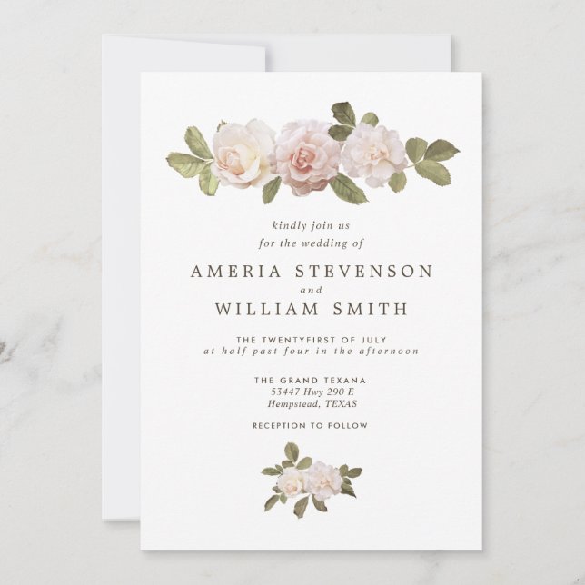 Convite Vintage French Rosas Weding Invitation (Frente)