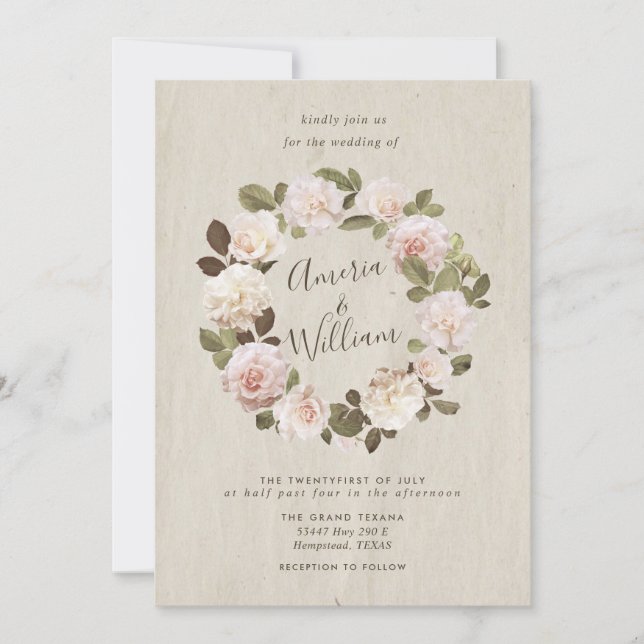 Convite Vintage French Rosas Weding Invitation (Frente)