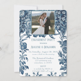 Convite Vintage French Toile Floral Photo Festa de noivado