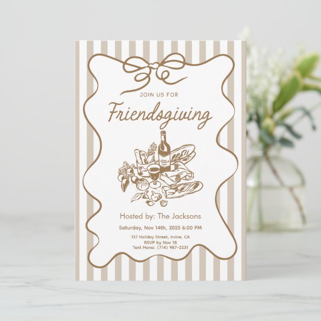Convite Vintage Friendsgiving (Em pé/Frente)