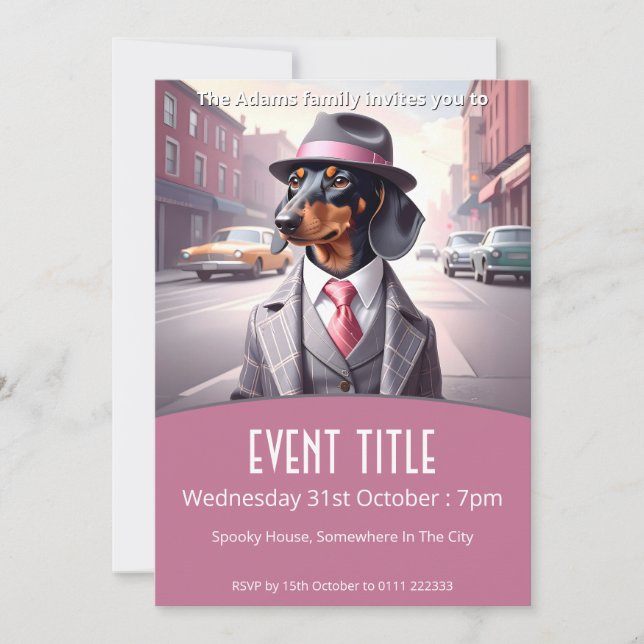 Convite Vintage Gangster Dachshund (Frente)