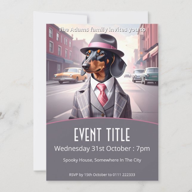 Convite Vintage Gangster Dachshund (Frente)