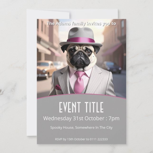 Convite Vintage Gangster Pug (Frente)