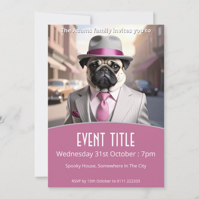 Convite Vintage Gangster Pug (Frente)