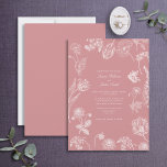 Convite Vintage Garden Flowers Dusty Rosa Foto Casamento<br><div class="desc">Um belo convite para casamento, poeirento e escuro, com flores de jardim de arte, desenhadas à mão (tulipas, nãos-esquecidos, dahlias e papoilas), num arranjo sábia e arejado, de cor branca e com texto branco. Ele é facilmente personalizado com seus detalhes exclusivos. NOTA DO DESIGNER: Este produto é muito único em...</div>