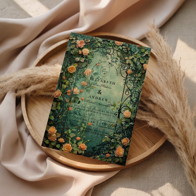 Convite Vintage Garden Rose Iron Gate Wedding (Criador carregado)