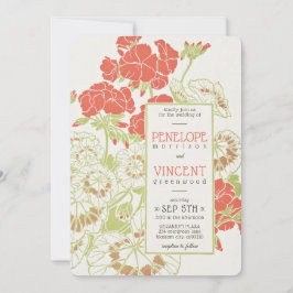 Convite Vintage Geranium Frame Letterpress Style Casamento