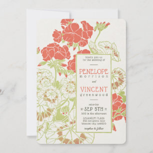 Convite Vintage Geranium Frame Letterpress Style Casamento